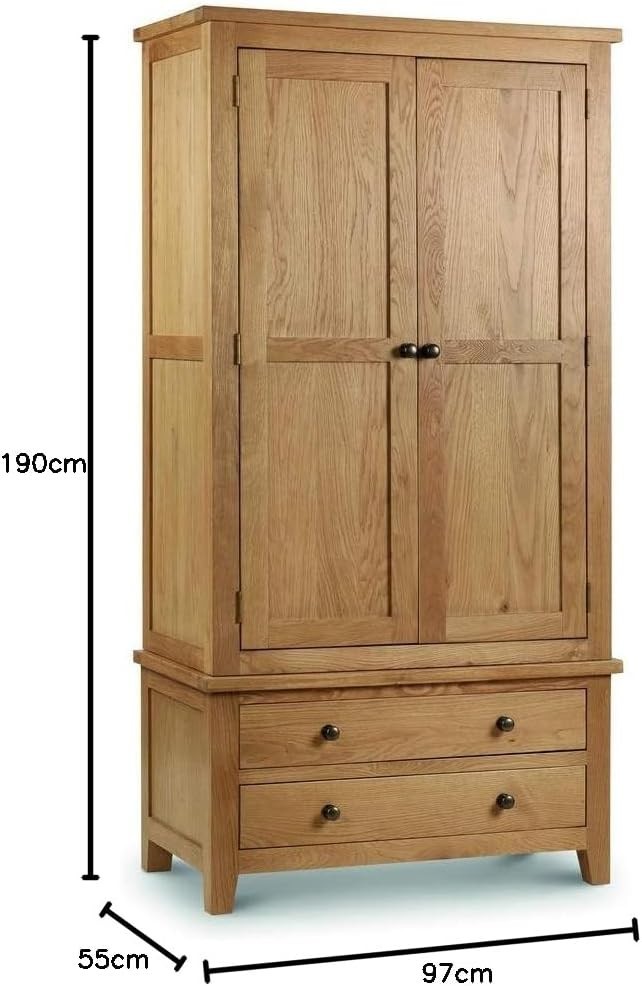 Oak 2 Door Wardrobe with Drawers Bedroom Storage Cabinet Dovetail Joints