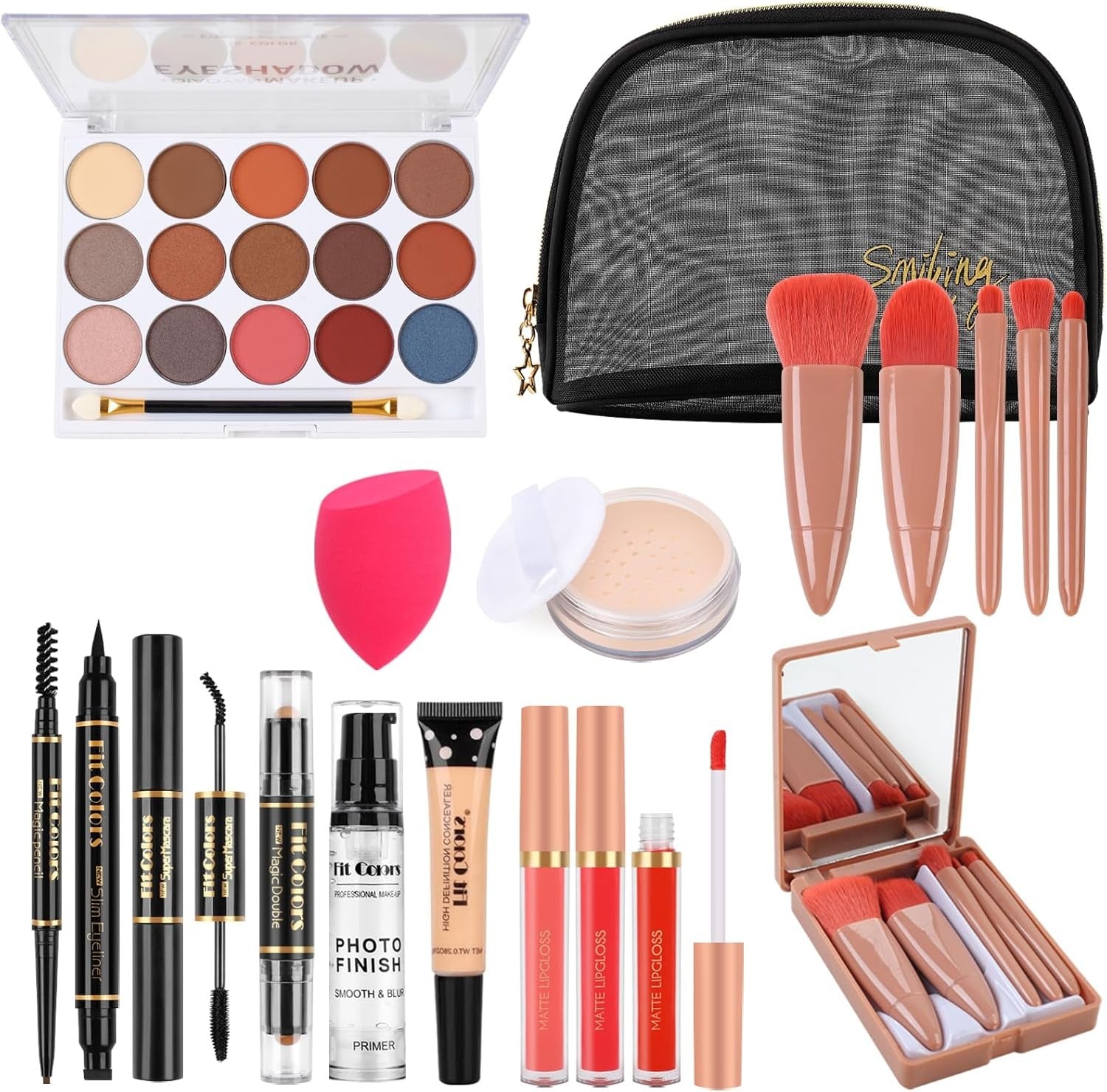 All In One Makeup Starter Kit Travel Set with Storage Bag