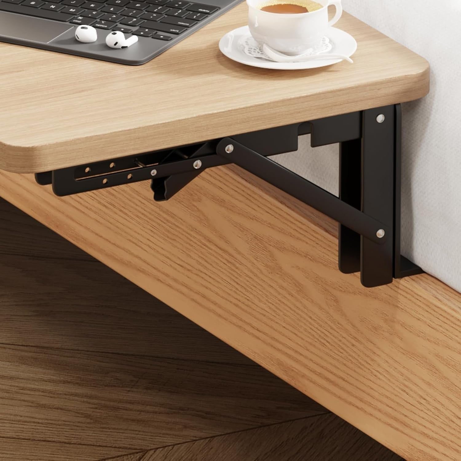 Floating Bedside Shelf Table for Small Spaces – Bed Clip-On Folding Tray