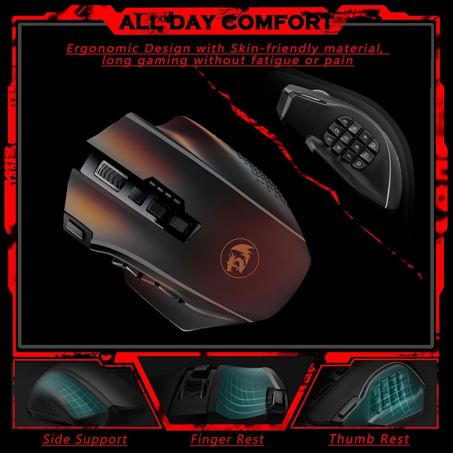 Wireless MMO Gaming Mouse 16000 DPI 16 Buttons RGB Rechargeable