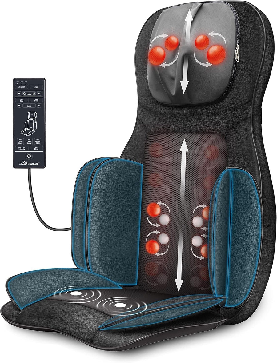 Shiatsu Heated Back Neck Massage Chair Pad with Compression & Remote