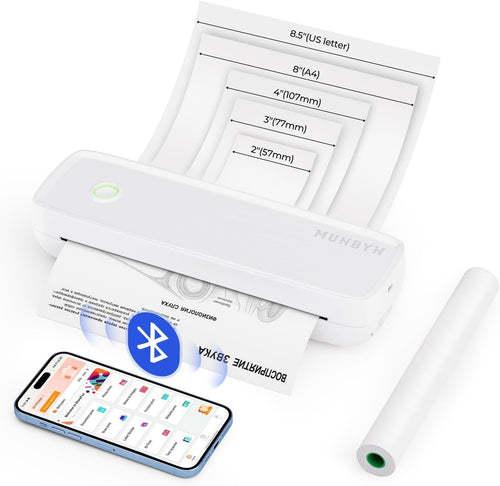 White Portable A4 Thermal Printer Bluetooth USB Inkless Mobile