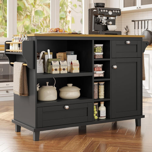 Kitchen Island Trolley with Drawers, Shelves & Wheels | 129cm Storage Unit