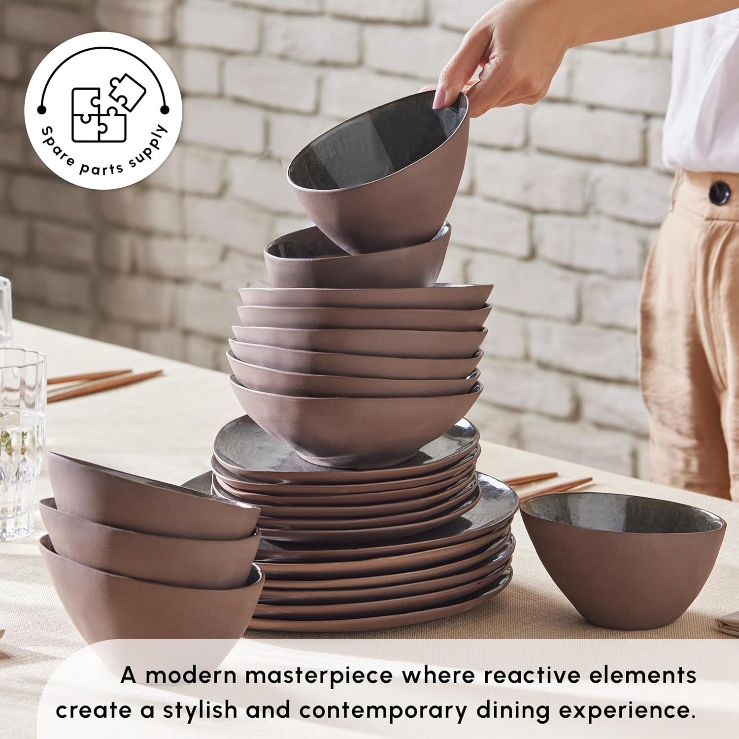 24pc Reactive Stoneware Dinner Set Plates Bowls Modern Tableware for 6