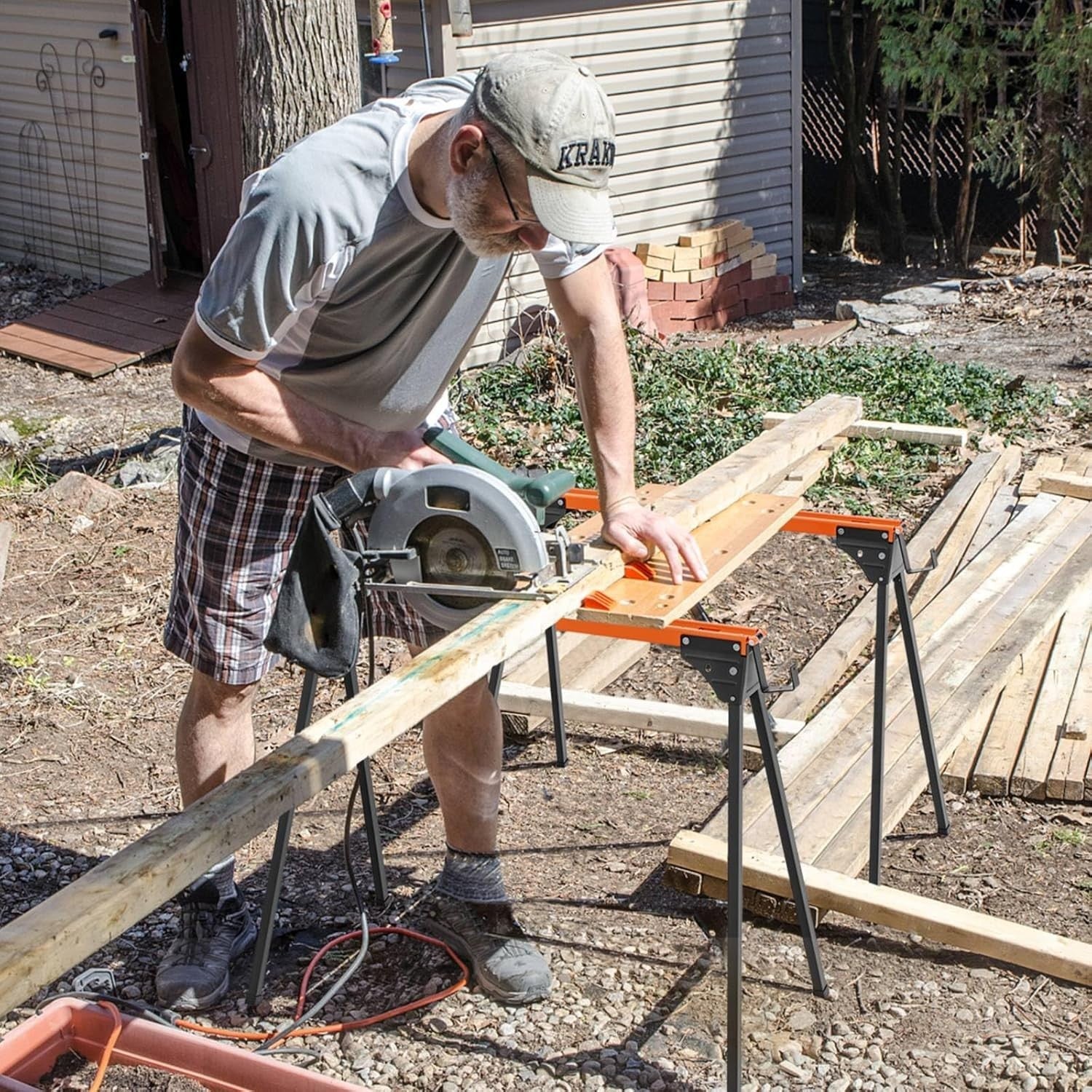 1000kg Folding Saw Horses Pair Heavy Duty Metal Trestles 2x4 Support Arms
