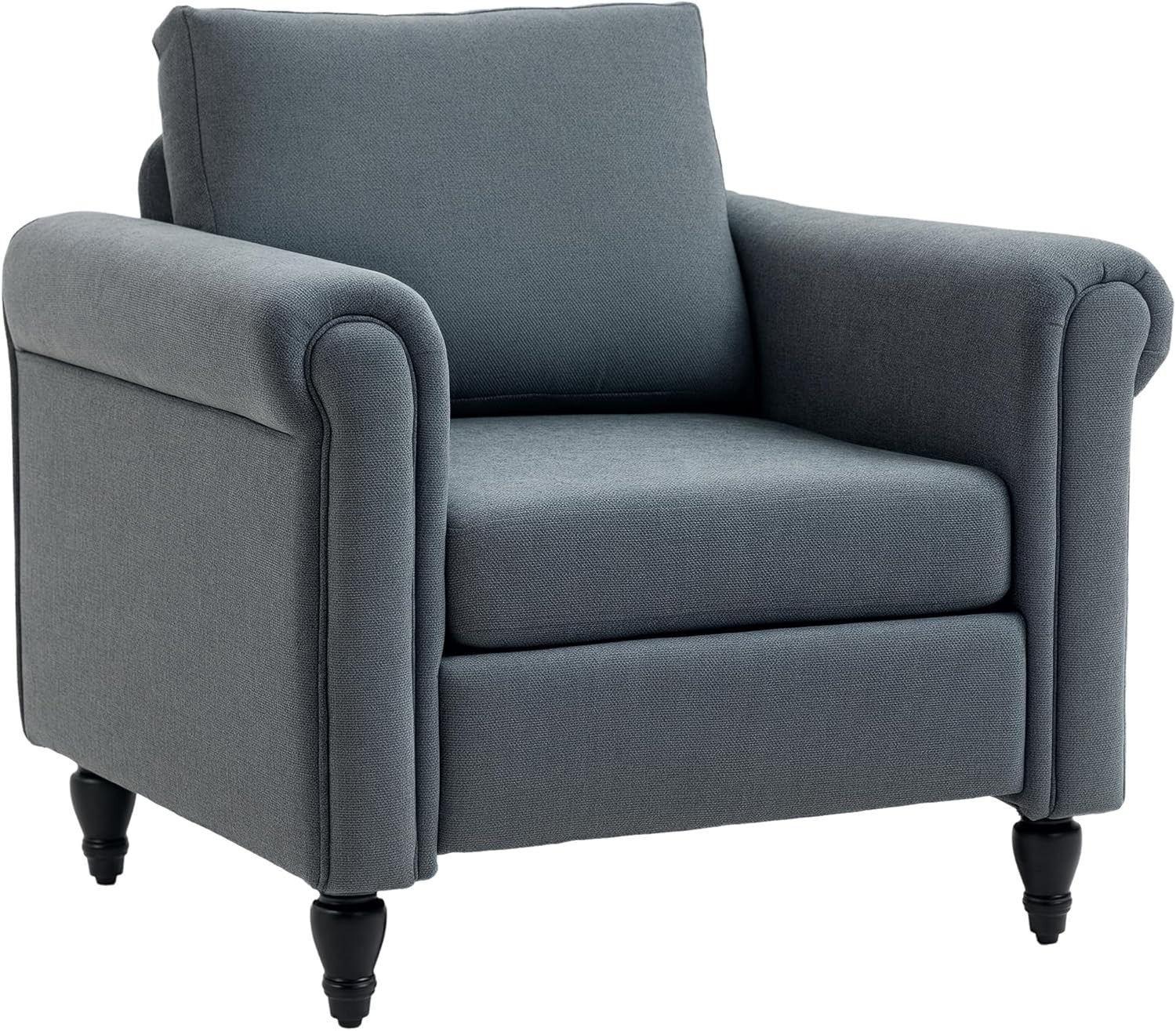 Dark Grey Upholstered Accent Armchair with Back Pillow & Rubber Wood Legs