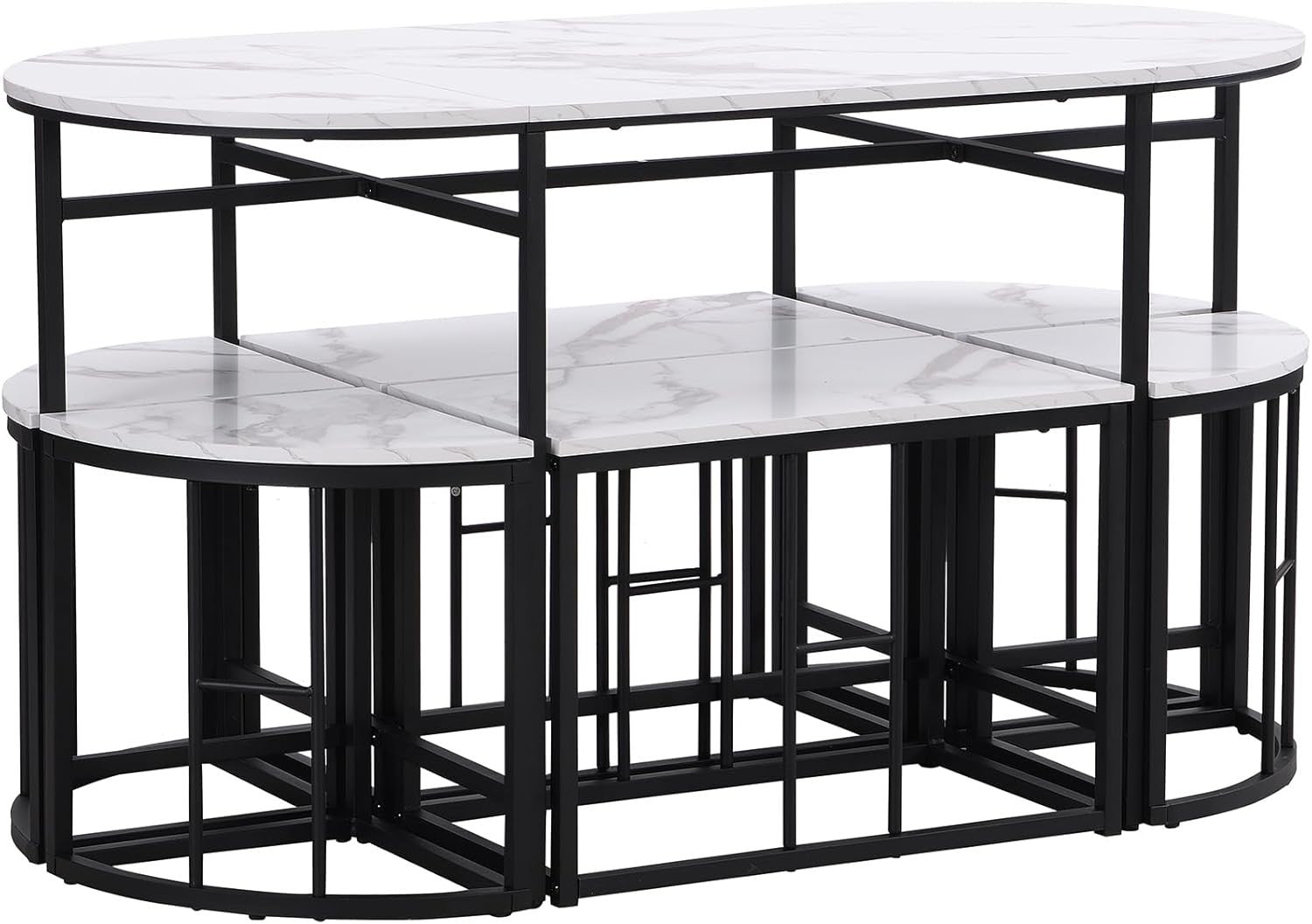 Modern 6-Seater Dining Table Set with Marble Effect Top & Cushioned Chairs