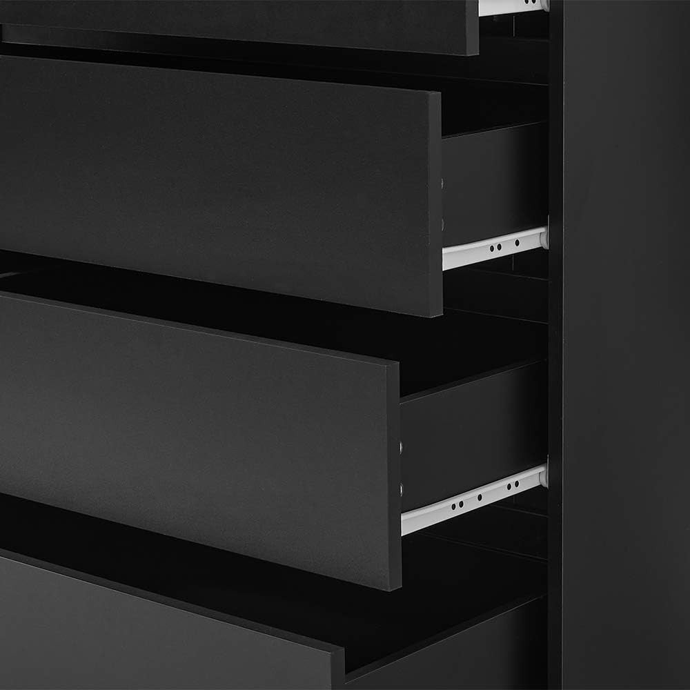 Tall 5 Drawer Chest Black Storage Unit Bedroom Cabinet Slim Modern Design
