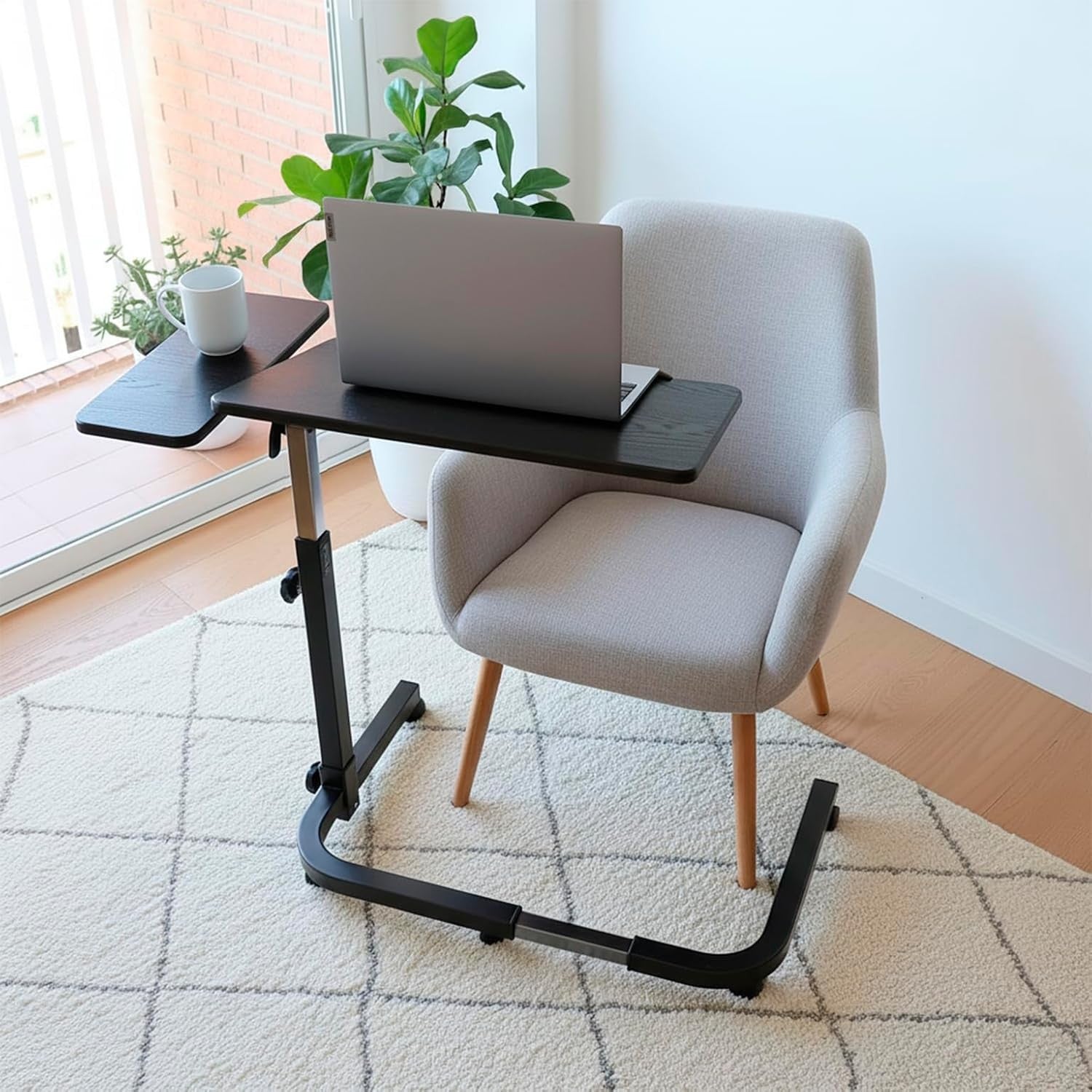 Overbed Table with Wheels Adjustable Height Tilting Laptop Desk Black