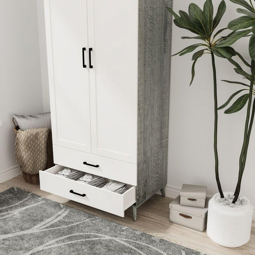 White 2 Door Wardrobe with Drawers & Rail – Slim Modern Bedroom Storage