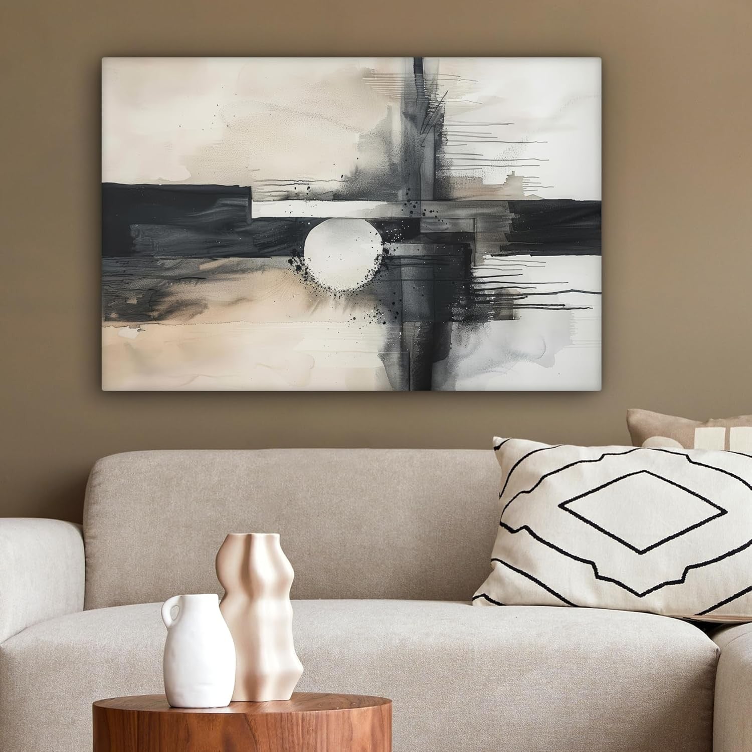Abstract Grey White Canvas Wall Art 60x40cm Framed Modern