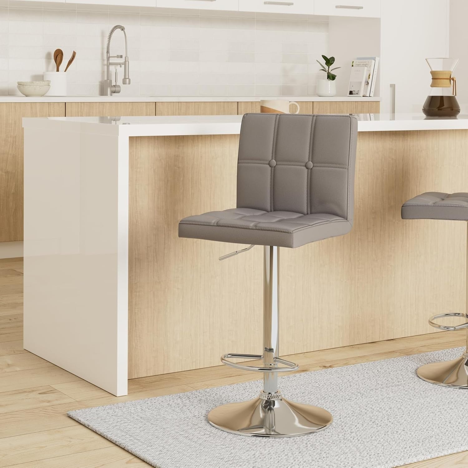 Adjustable PU Leather Bar Stools Set of 2 | Swivel Modern Counter Chairs
