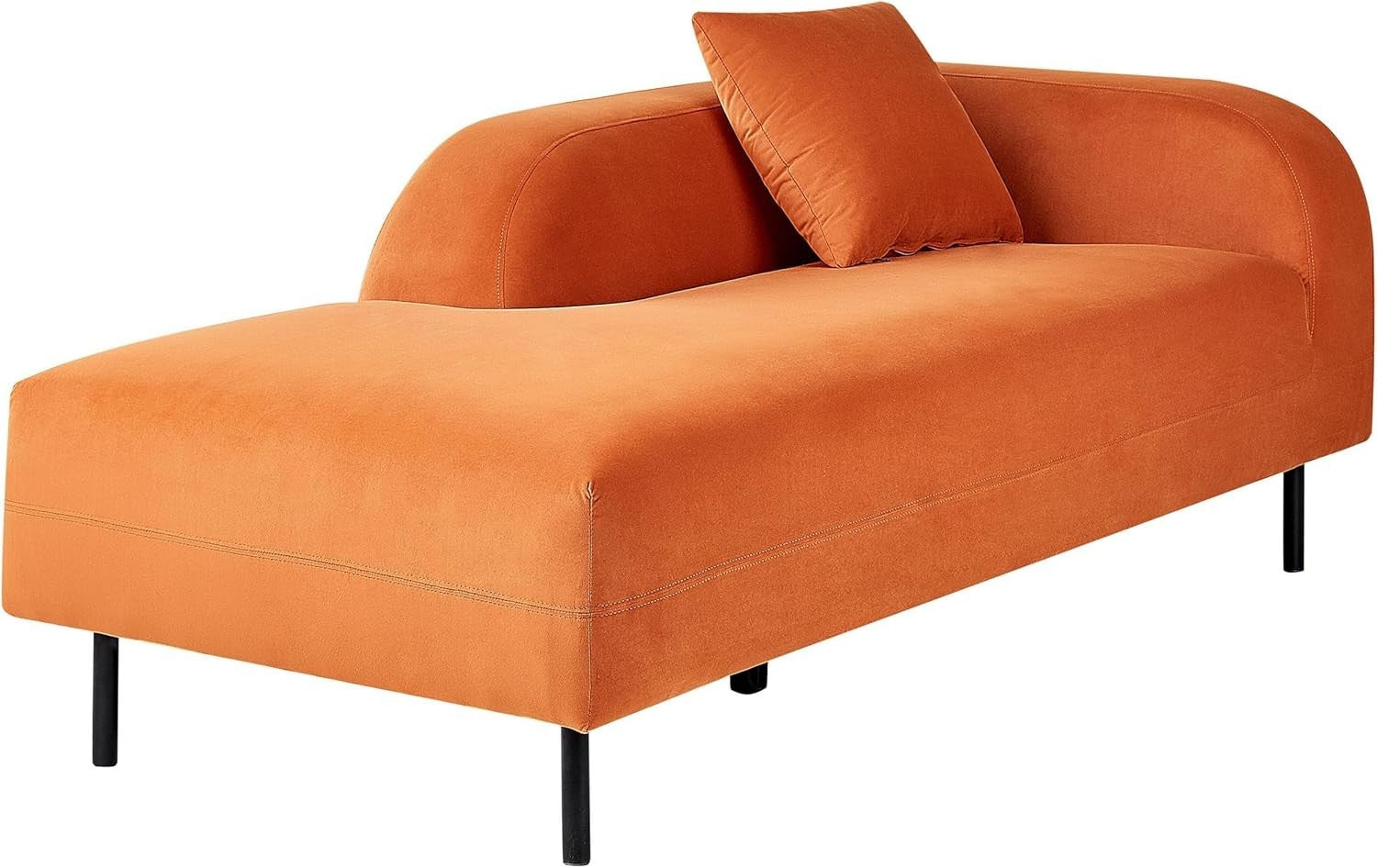 Right Hand Orange Velvet Chaise Lounge Retro Curvy Design with Cushion