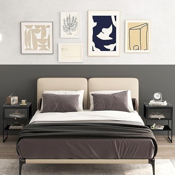 Modern Black Bedside Tables Set of 2 with Flip-Up Door & Storage Shelves