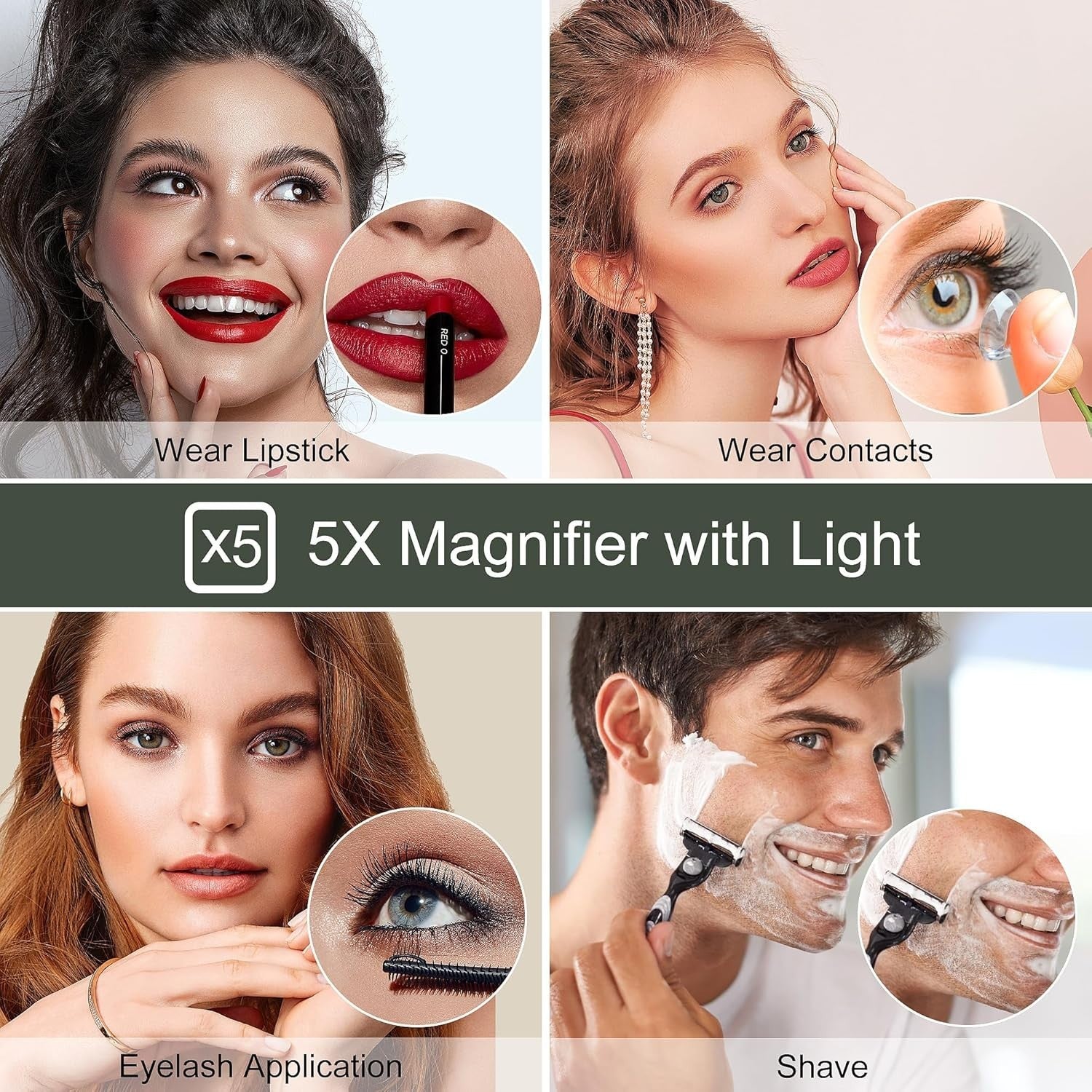 Bluetooth LED Bathroom Mirror 60x60cm with 5x Magnifier & Anti-Fog