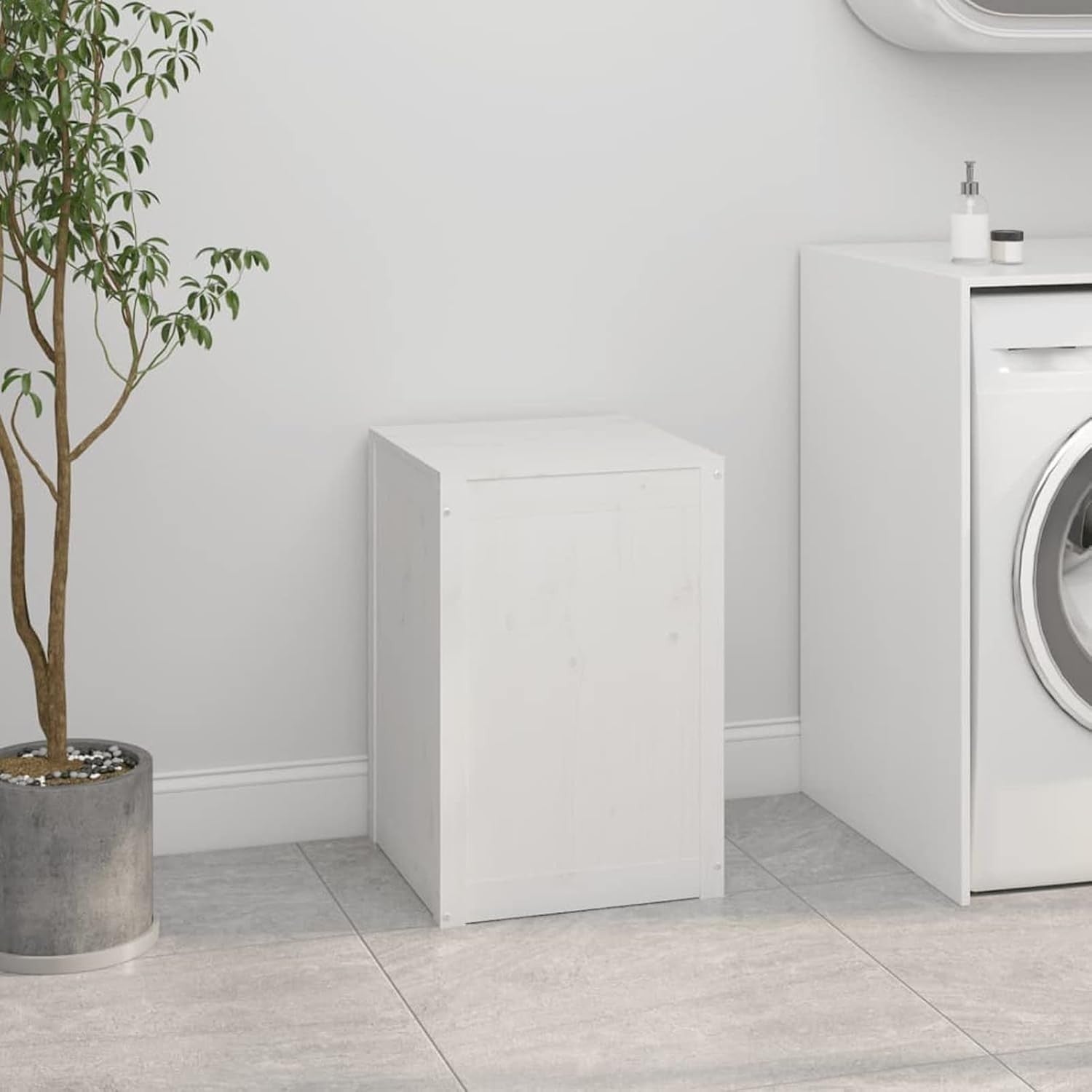Laundry Hamper White Solid Wood Basket with Lid 🚿 Bathroom Storage