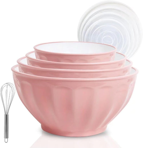 4pc Mixing Bowls With Lids Set Large Nesting Plastic Bowls Pink
