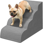 4 Step Dog Stairs Extra Tall Foam Pet Ramp for High Beds Grey