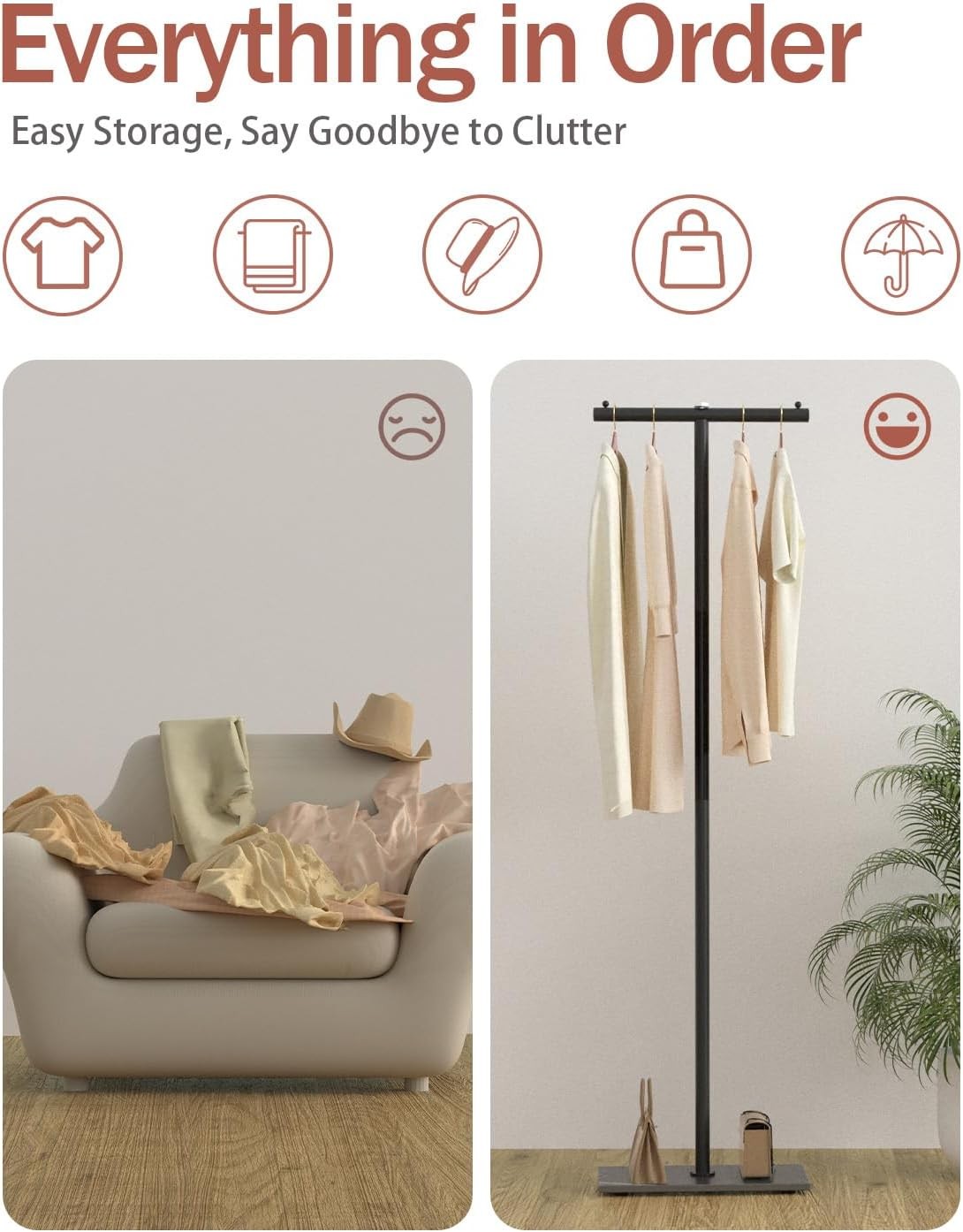 T-Shaped Metal Coat Rack 175cm Heavy-Duty Clothes Stand with Marble Base
