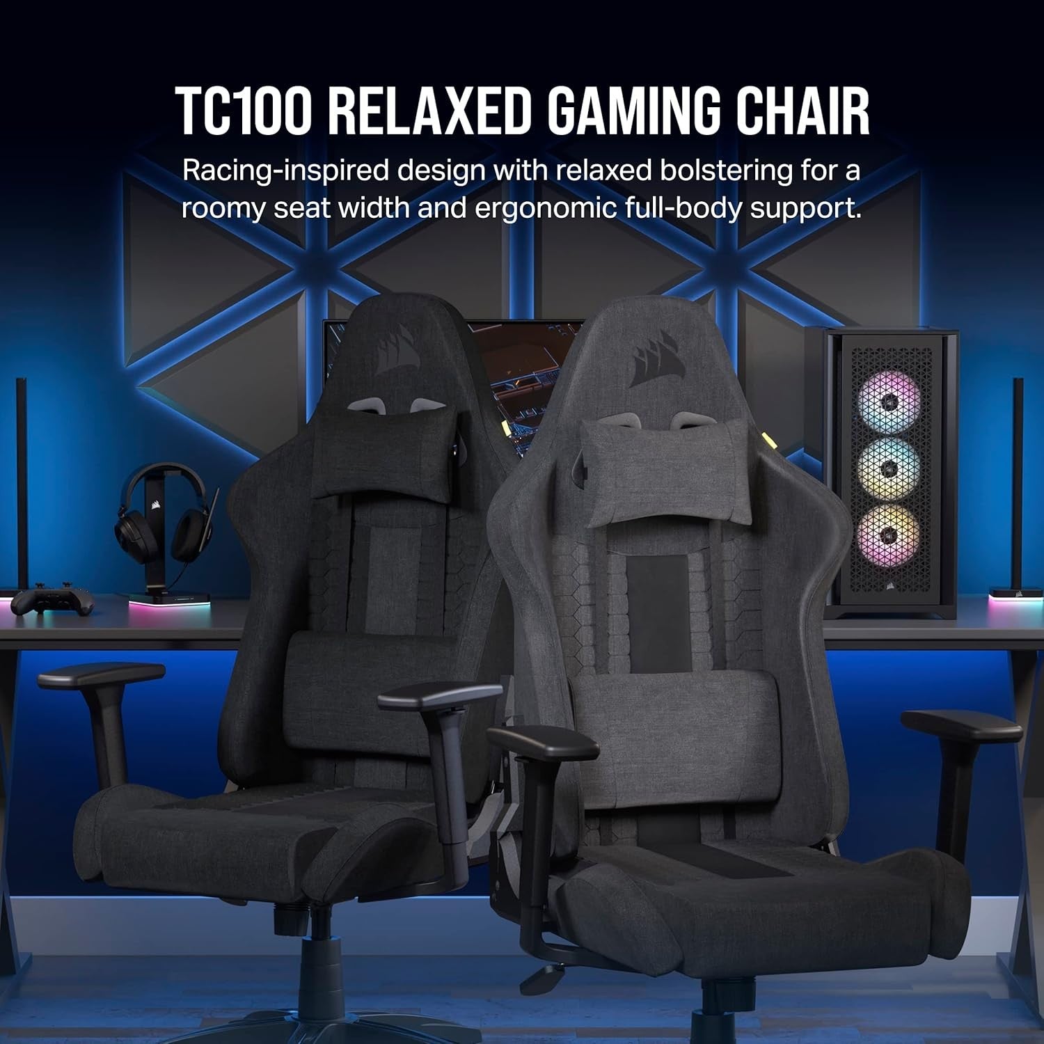 Relaxed Gaming Chair – Fabric Adjustable Seat with Lumbar