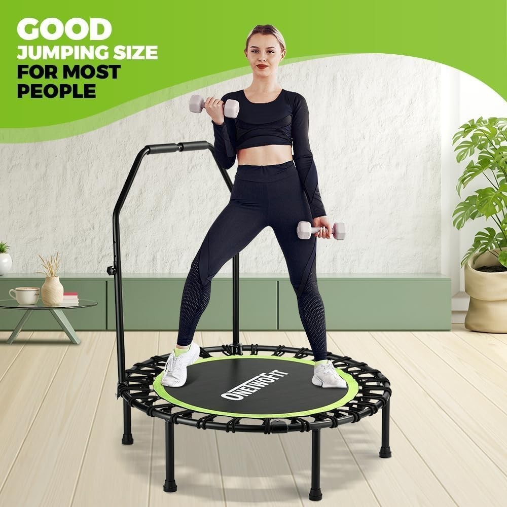 42in Foldable Fitness Trampoline Quiet Rebounder Adjustable Handle 330lb