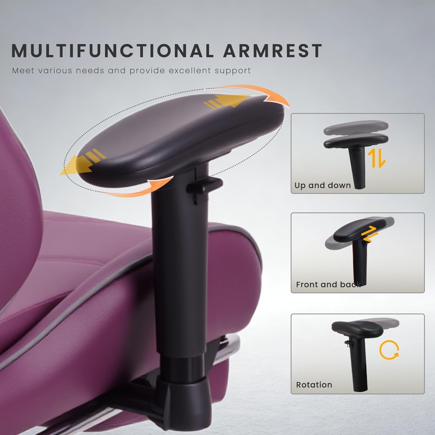 Ergonomic Gaming Chair Recliner w Footrest Lumbar Support Purple