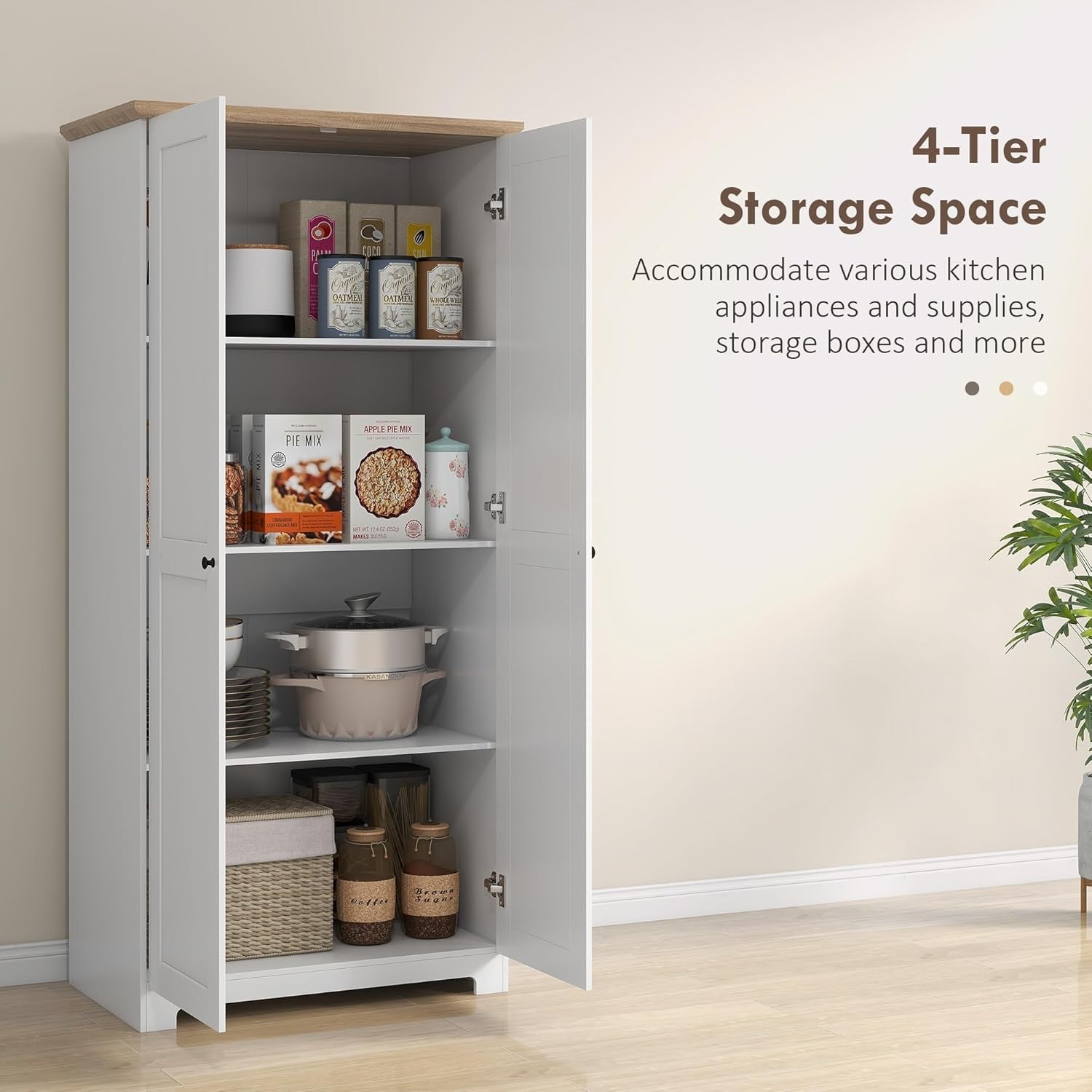 172cm White Kitchen Cupboard Freestanding Pantry Storage Cabinet with Shelves