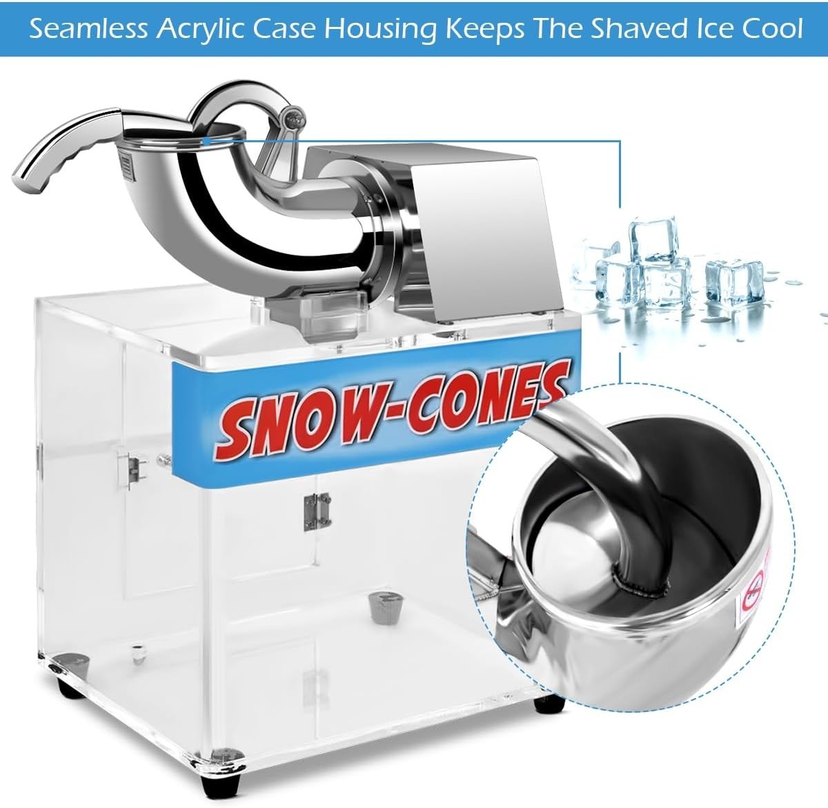 Electric Ice Shaver Snow Cone Machine Stainless Steel 1400RPM Commercial
