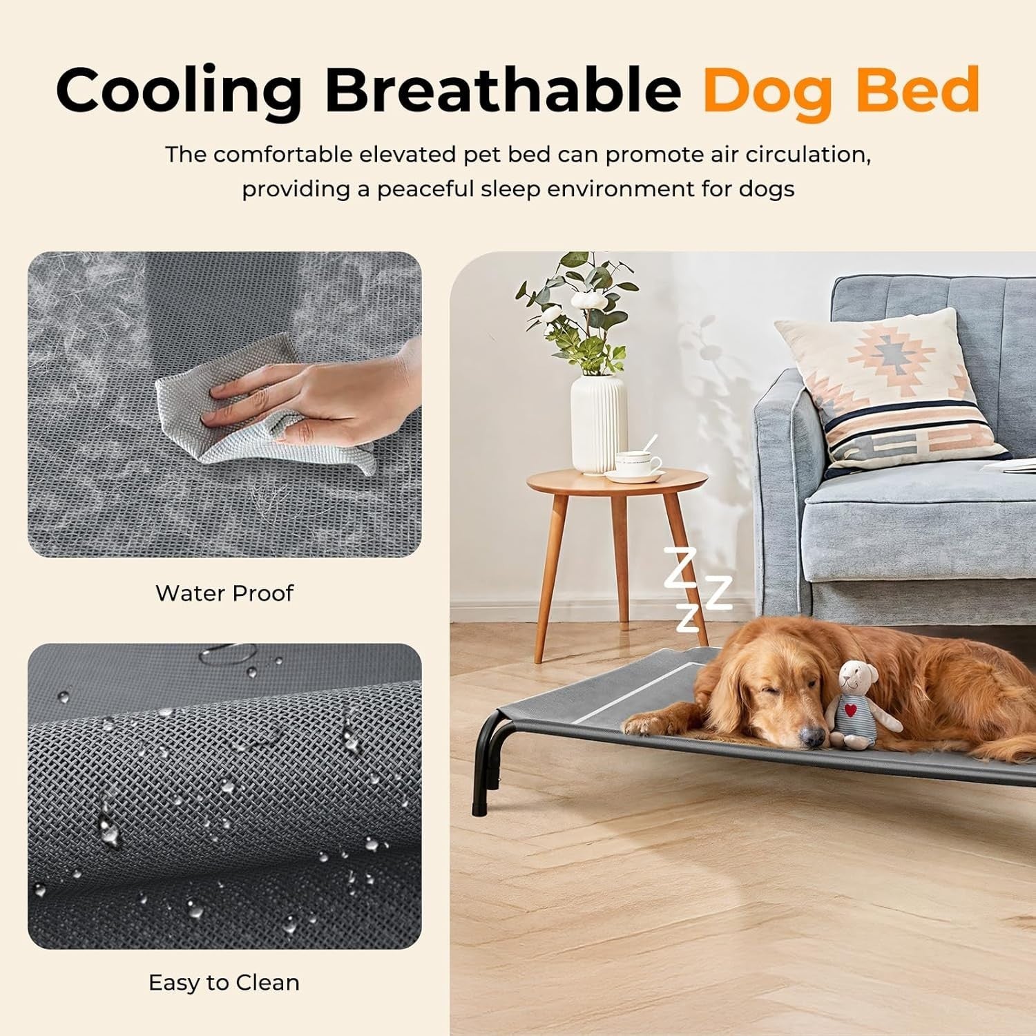 Raised Dog Bed 110x81cm Elevated Cooling Pet Cot Grey