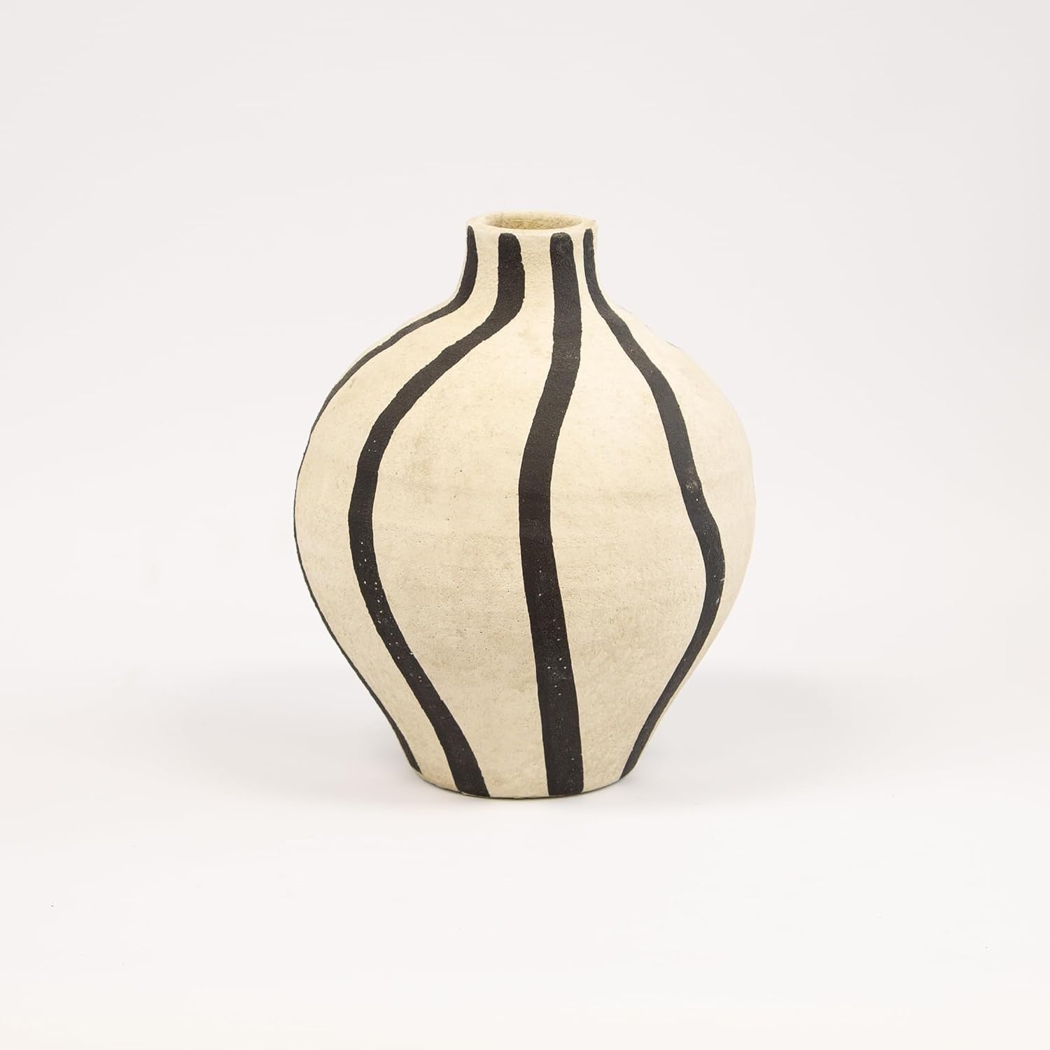 Hand Painted Ceramic Vase Cream Black Striped Stone Effect Modern Decor