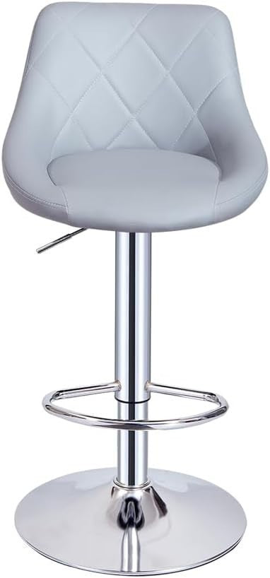 Grey Faux Leather Bar Stool Adjustable Swivel Mid Back Pub Chair