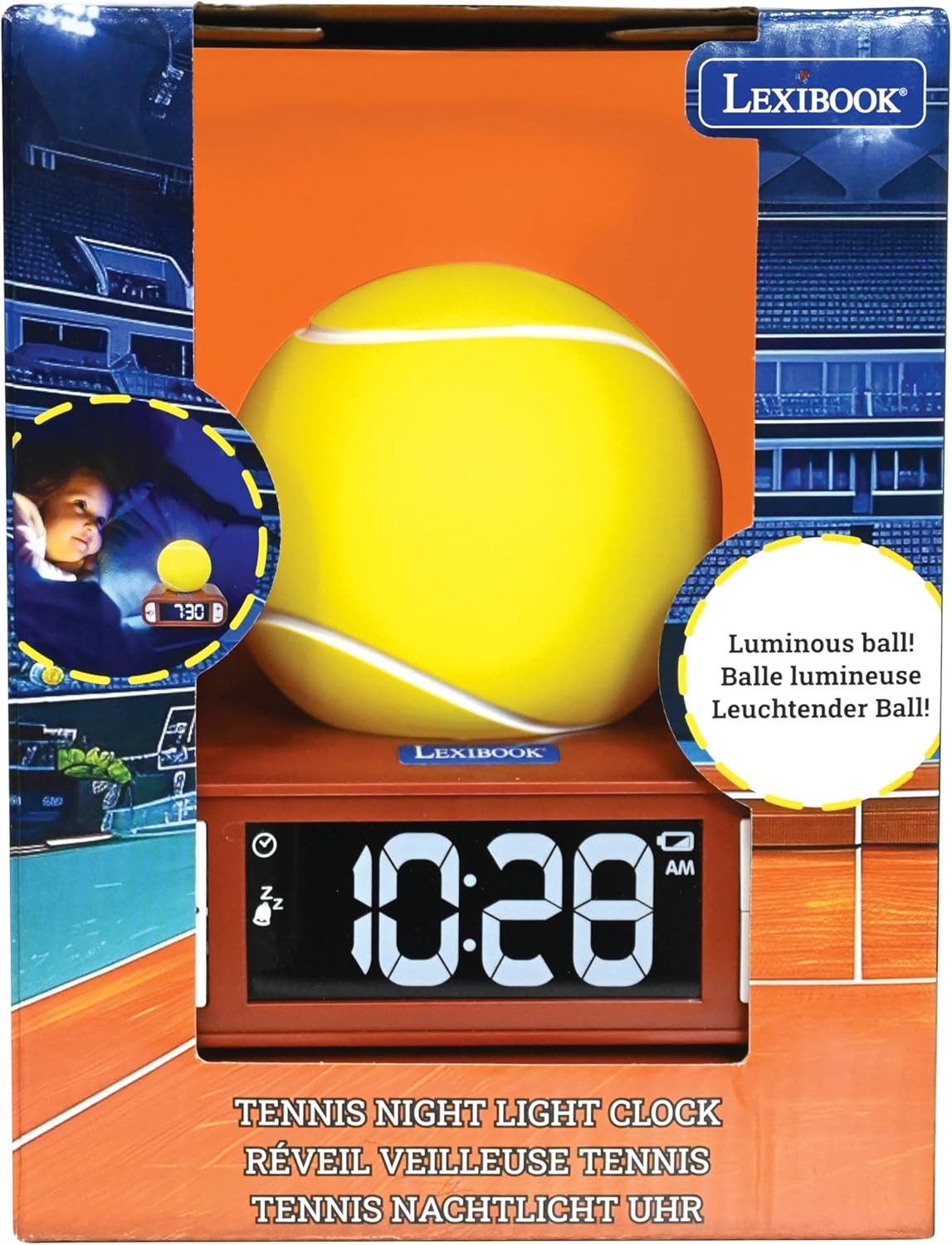 Kids Tennis Ball Alarm Clock Yellow Night Light LCD Snooze Sounds