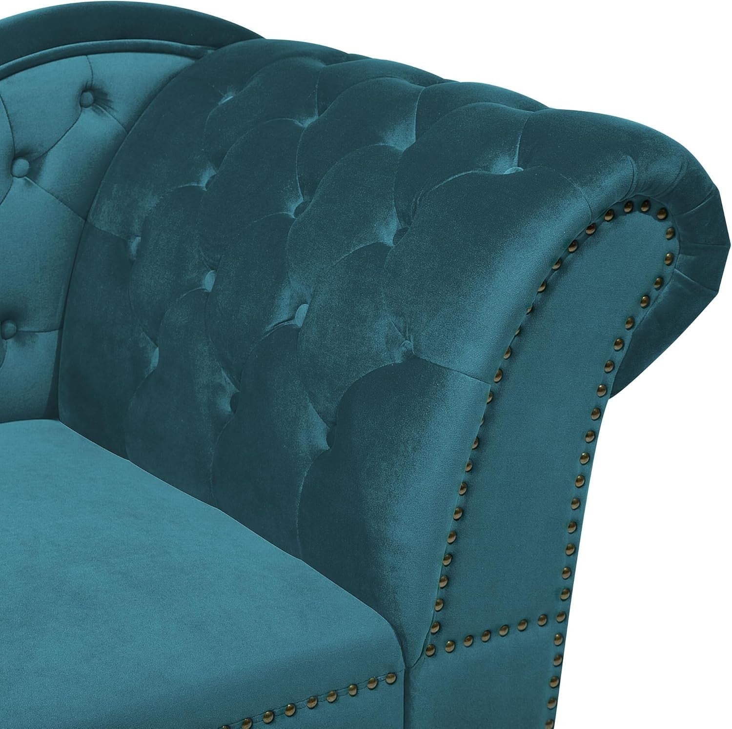 Vintage Right Hand Velvet Chaise Lounge with Chesterfield Tufted Back, Teal