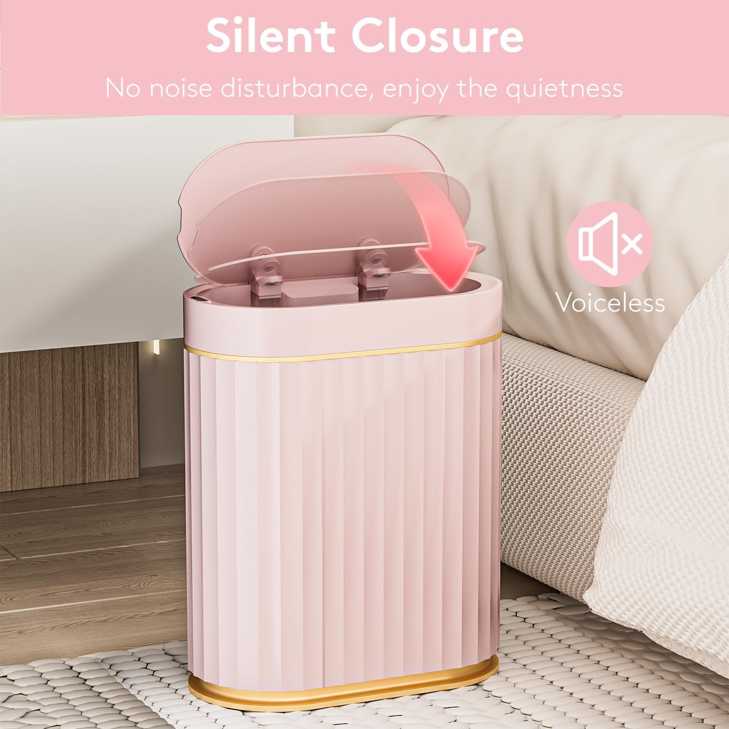 2 Gallon Touchless Bathroom Bin Motion Sensor Slim Pink