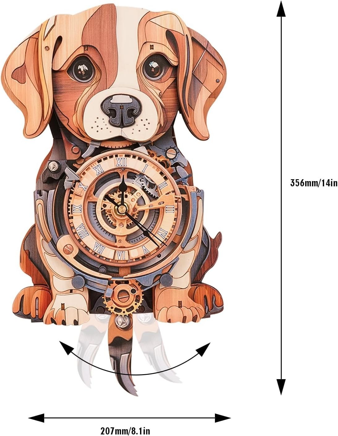 3D Wooden Beagle Dog Puzzle Wall Clock with Pendulum, DIY Gift