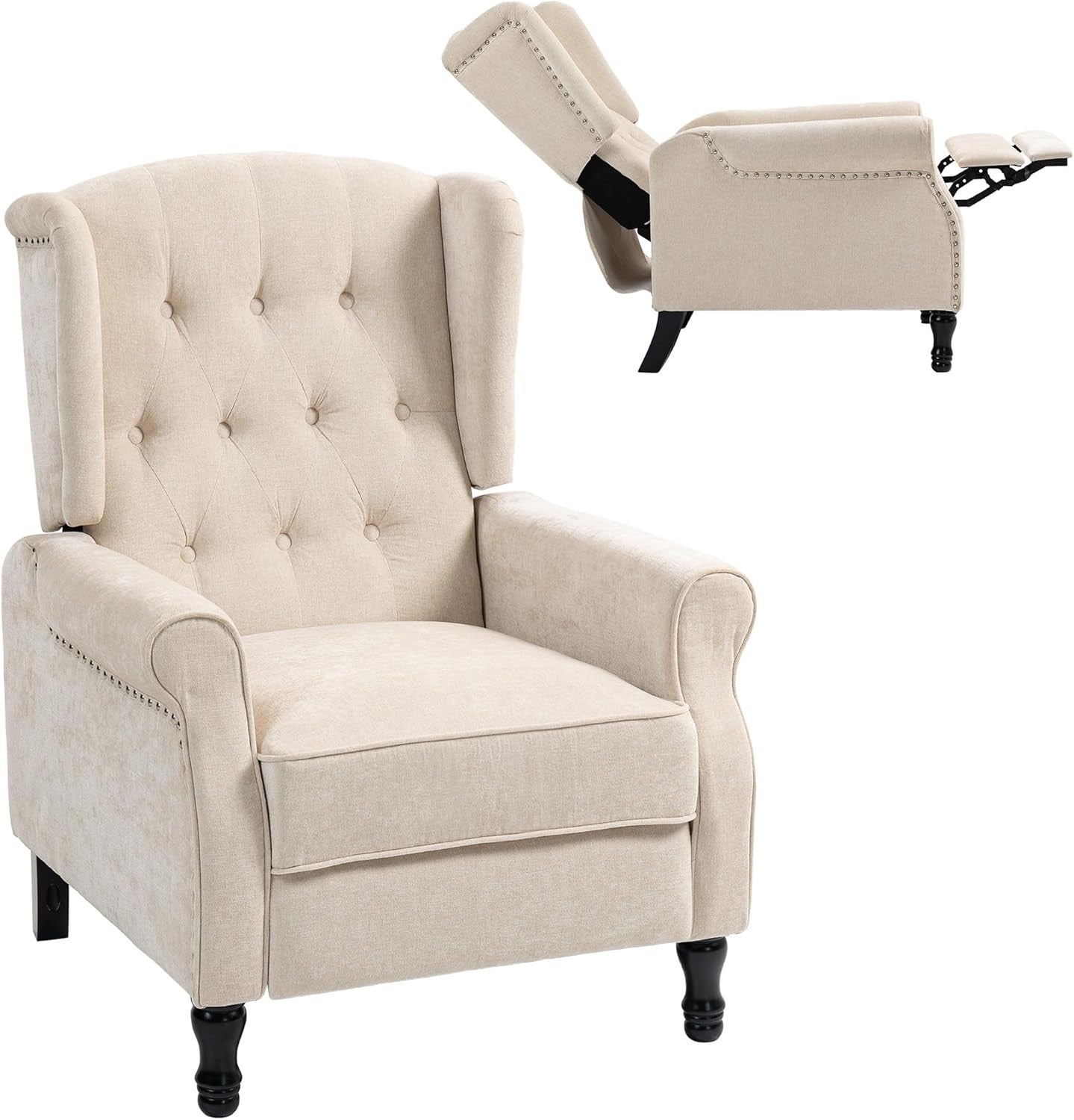 Vintage Recliner Chair with Footrest & Button Tufted Back - Comfortable Living