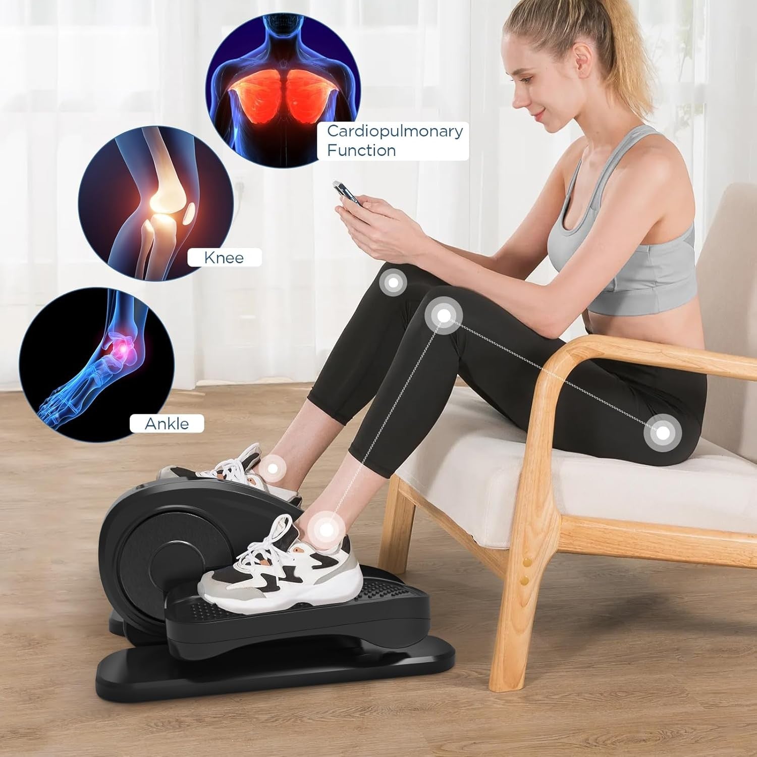 Under Desk Electric Elliptical Pedal Exerciser Quiet Seated Leg Trainer