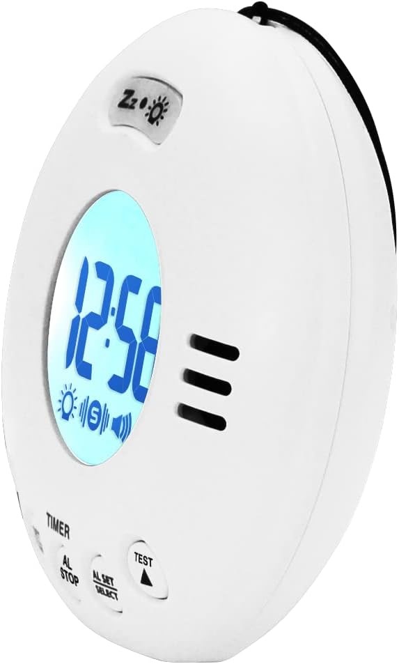 Vibrating Travel Alarm Clock White 75dB Loud Flashing Light Snooze