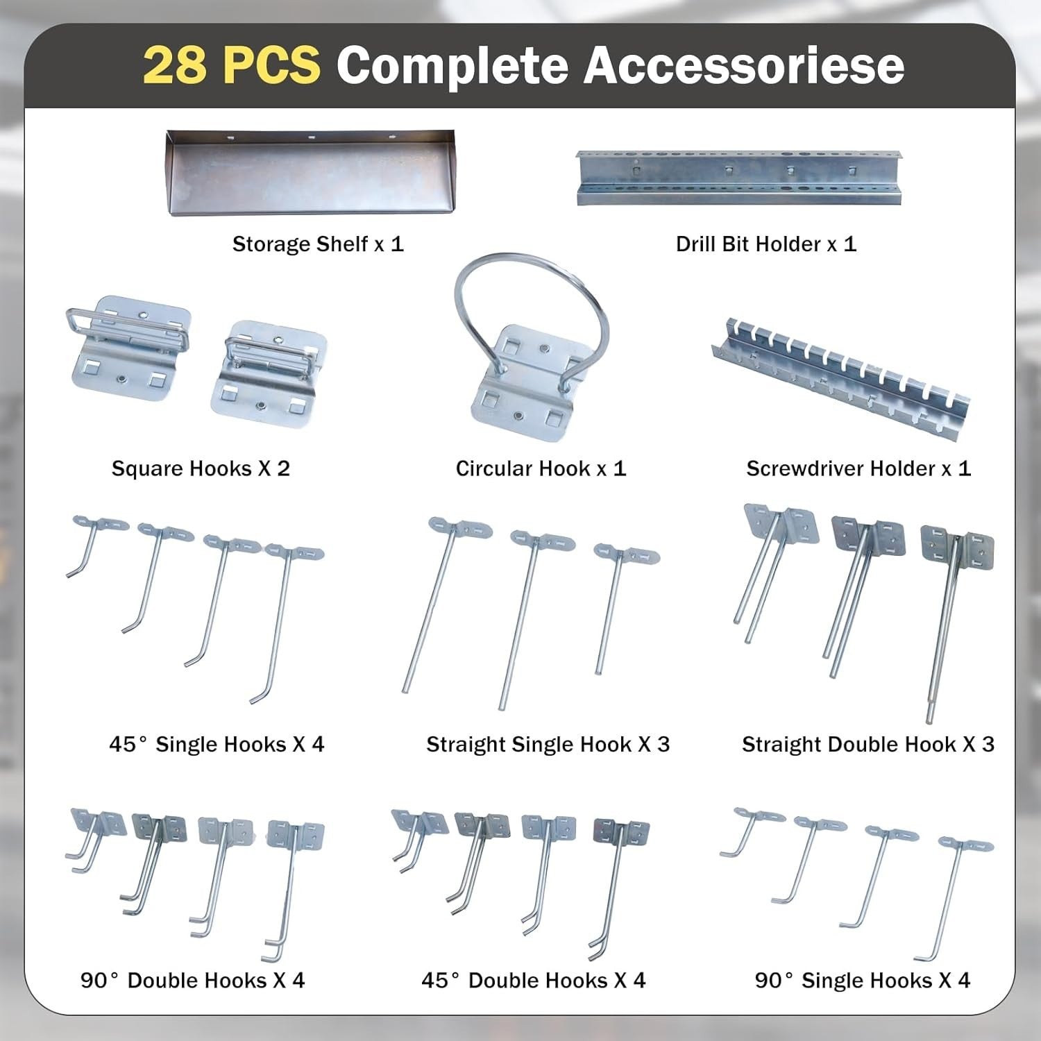 Wall-Mounted Tool Rack Organizer 3 Pegboards + 28 Hooks Black Red