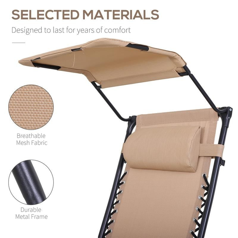 Zero Gravity Recliner Sun Lounger w/ Cup Tray & Canopy for Patio Garden