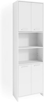 White Bathroom Storage Cabinet with Adjustable Shelves & Doors – 56x190 cm