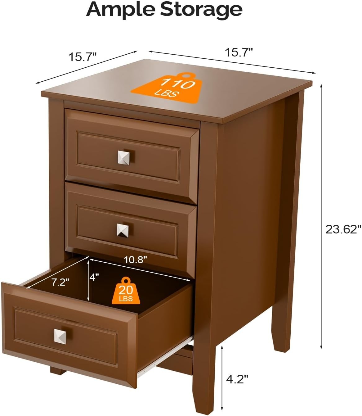 Modern Brown Bedside Table with 3 Drawers – Wooden Nightstand Cabinet