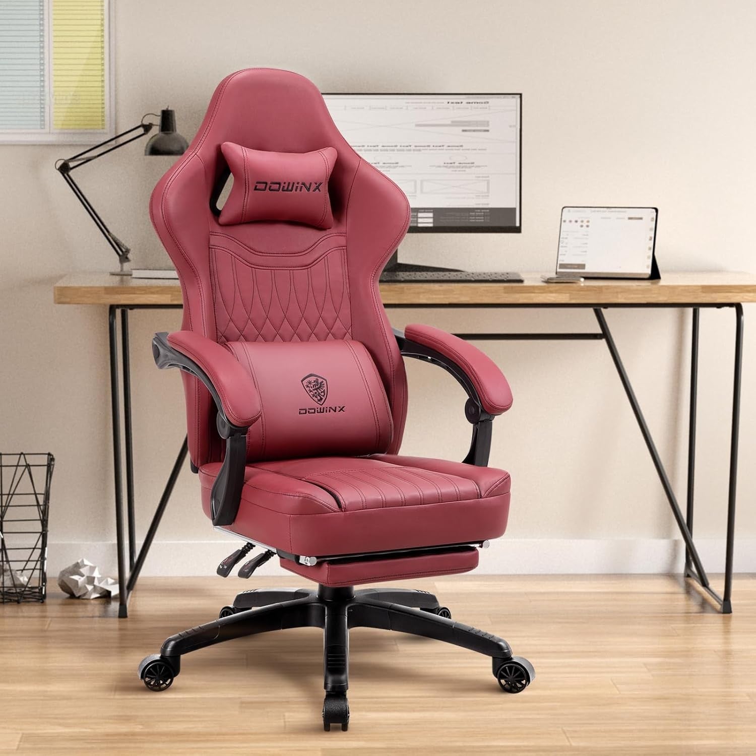 Gaming Chair with Pocket Spring Cushion Massage Lumbar Footrest Red