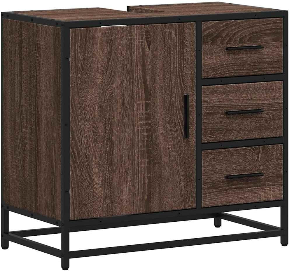 Brown Oak Bathroom Sink Cabinet Industrial Vanity Storage Unit 65x33x60cm