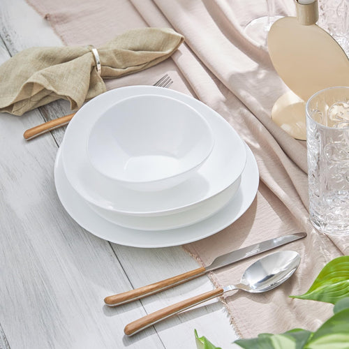 24pc Glass Dinner Set for 6 White Plates Bowls Dishwasher Safe