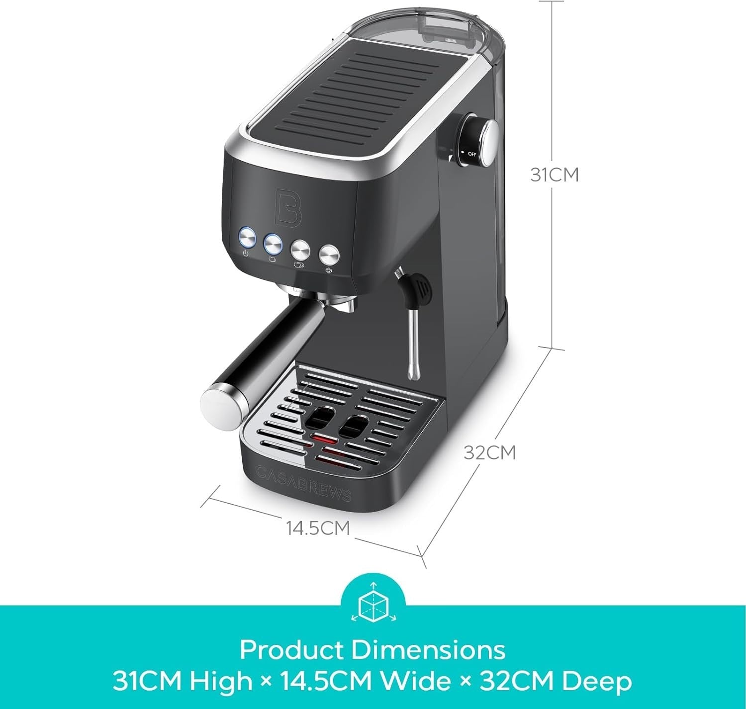 20 Bar Espresso Coffee Machine With Milk Frother, 1.3L Tank, Compact