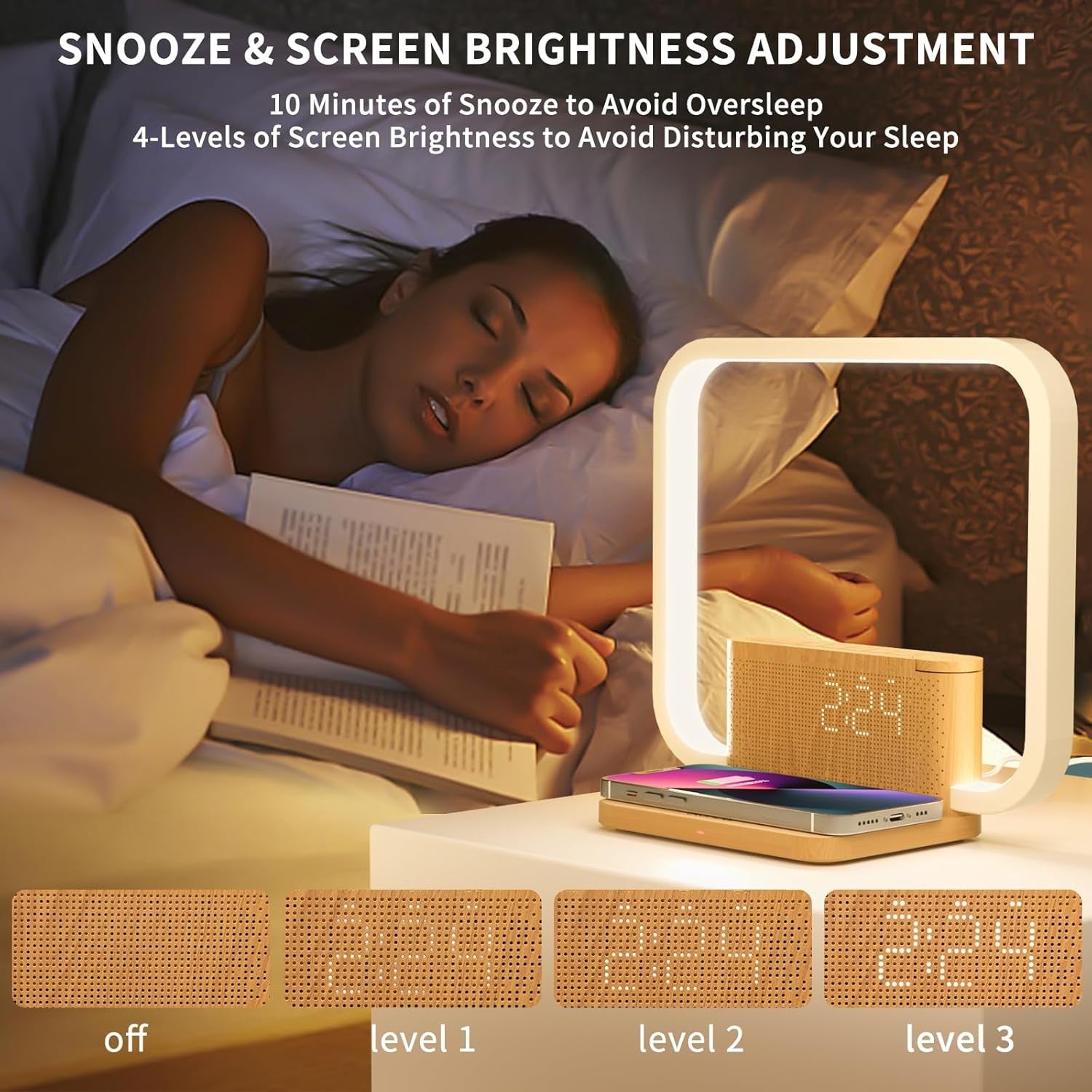 Sunrise Alarm Clock Bedside Lamp Wireless Charging Wake Up Light Sound