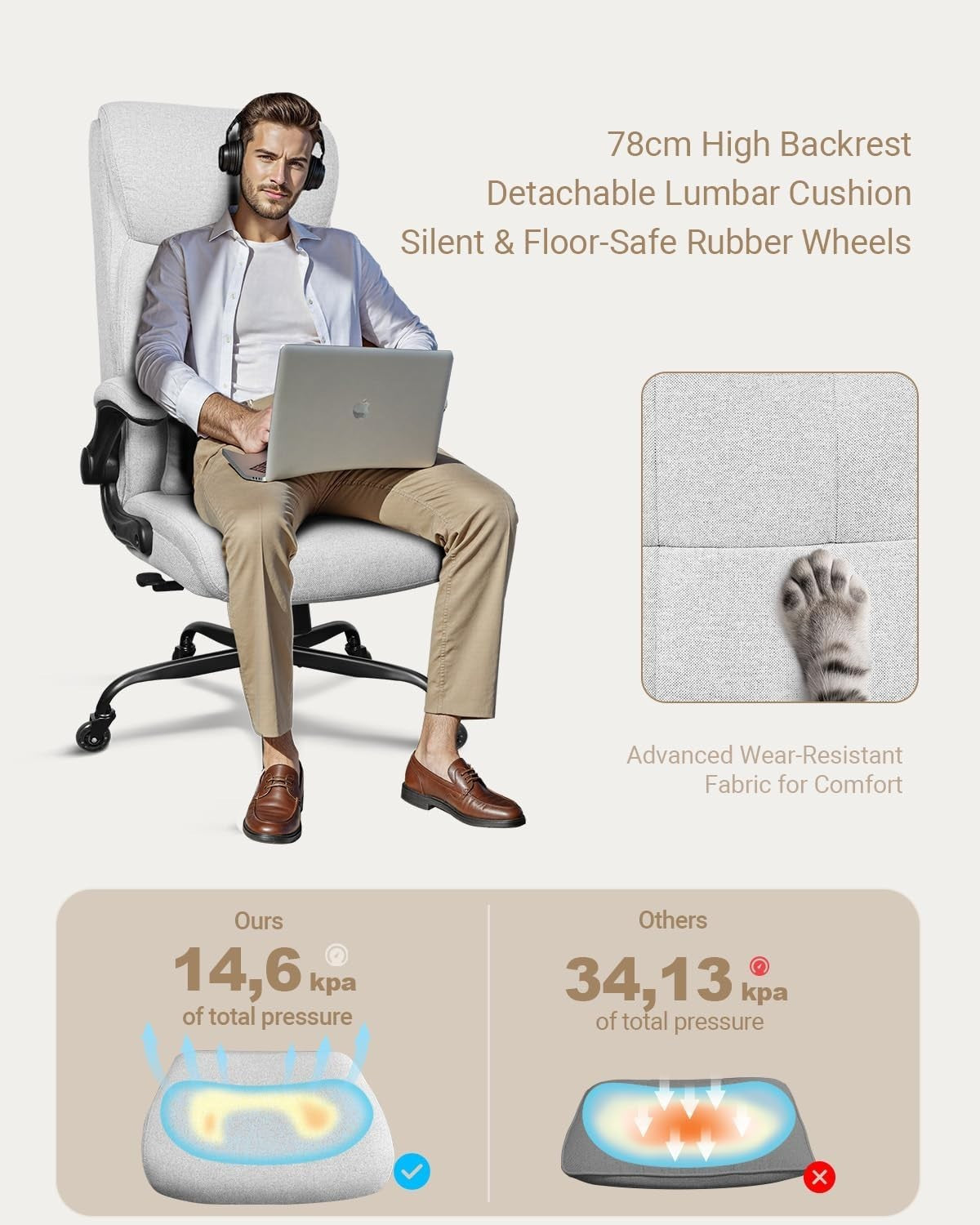 Tall Ergonomic Office Chair High Back Big & Tall Computer Desk Seat w/ Armrests