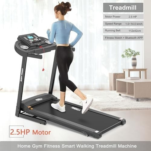 Folding Bluetooth Treadmill 14km/h 2.5HP Incline App Sync Kinomap Zwift Home Gym