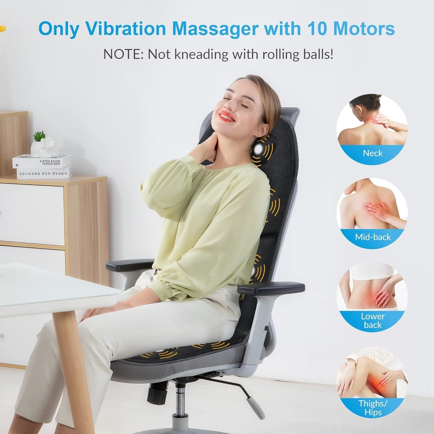 Vibration Back Massager Seat Pad Heat 10-Motor Lumbar Chair Cushion Home Office